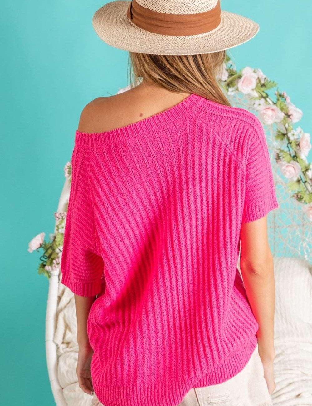 BiBi Texture Round Neck Short Sleeve Knit Top Shirts & Tops