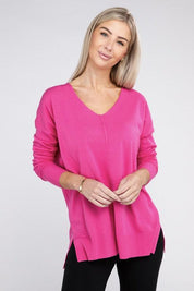 Garment Dyed Front Seam Zenana Sweater Tops