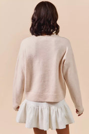 SO ME Embroidered Ribbon Round Neck Sweater | Sweaters Daverri Fashions