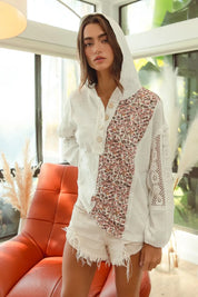 BiBi Slub Jersey with Lace Combo Buttoned Hoodie Top | Hoodies Daverri Fashions