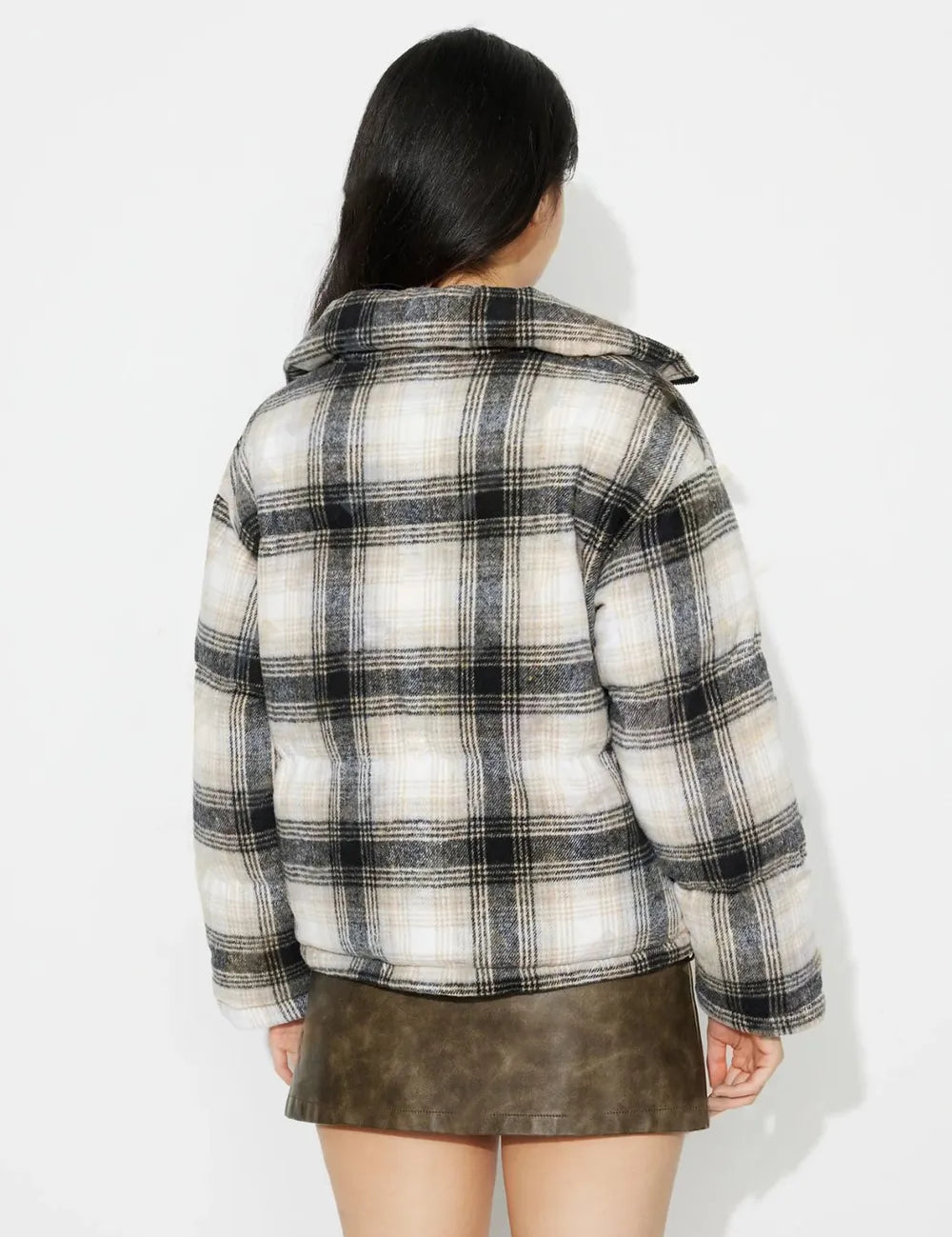 Plaid Zip Up Long Sleeve Jacket | Jackets Daverri Fashions