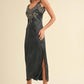 Mable Embroidered Cami Satin Midi Slit Dress - DAVERRI FASHIONS