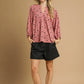 Umgee Corduroy Bow Print Balloon Sleeve Blouse - DAVERRI FASHIONS