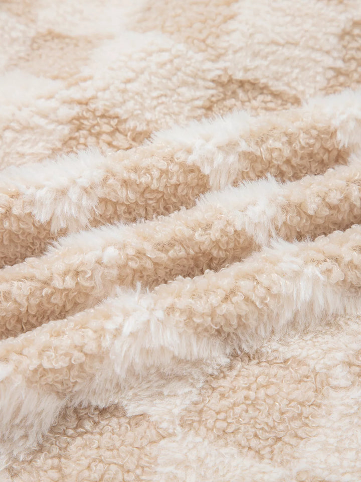 Checker Sherpa Corduroy Patchwork Zip Up Jacket | Jackets Daverri Fashions