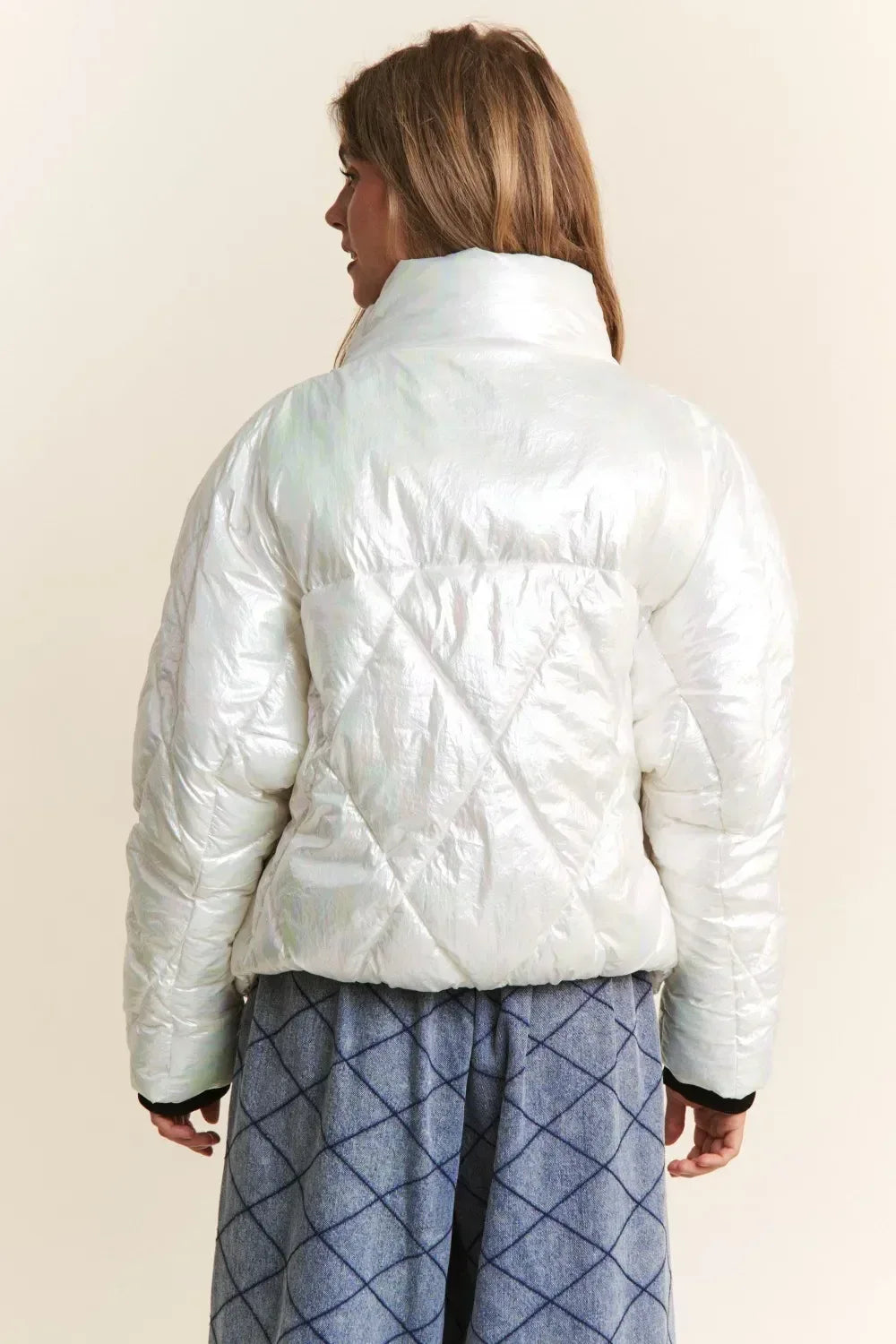 J.NNA Quilted Mock Neck Puffer Jacket - DAVERRI FASHIONS