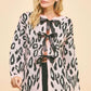 Davi & Dani Leopard Ribbon Tie Front Loose Fit Cardigan Blush Pink Cardigans