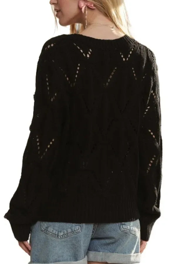 ADORA Loose Fit V Neck Knit Top - DAVERRI FASHIONS