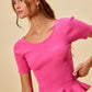 Vibrant pink SO ME ribbed knit short sleeve peplum sweater top