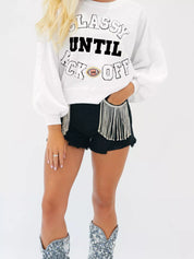 CLASSY UNTIL KICKOFF Plush Letter Patched Loose Sweatshirt | Sweatshirts Daverri Fashions