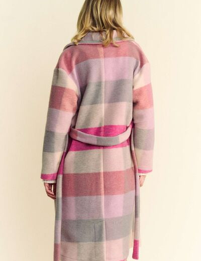 Davi & Dani Tied Color Block Collared Neck Coat Outerwear