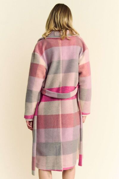 Davi & Dani Tied Color Block Collared Neck Coat Outerwear