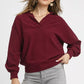 Umgee Linen Long Sleeves Elastic Hem Blouse - DAVERRI FASHIONS