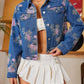 Floral Print Cropped Denim Jacket - DAVERRI FASHIONS