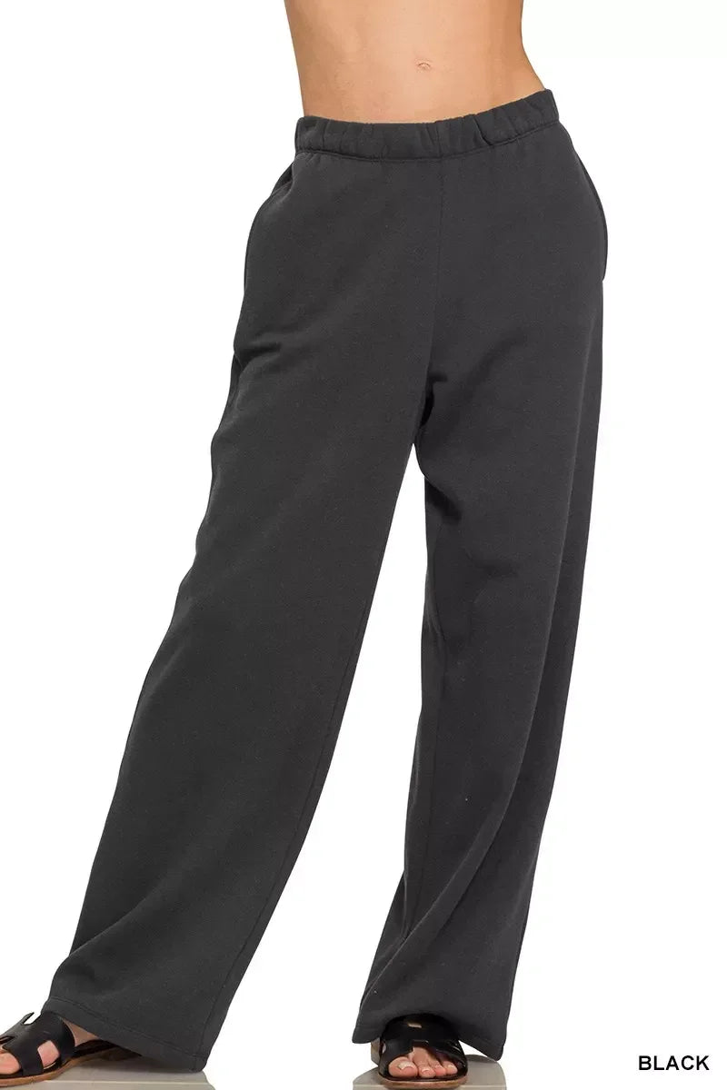 Zenana Fleece Sweatpant with Pockets Black - DAVERRI FASHIONS