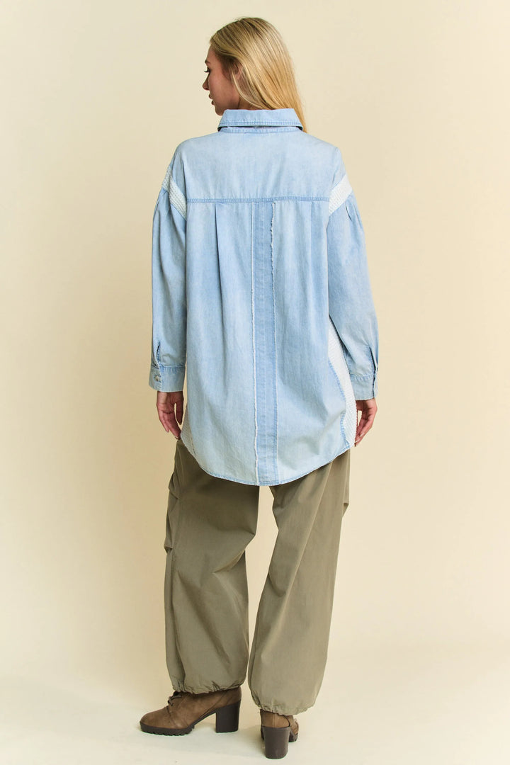 Davi & Dani Lightweight Washed Daisy Patch Waffle Knit Shirt Shirts