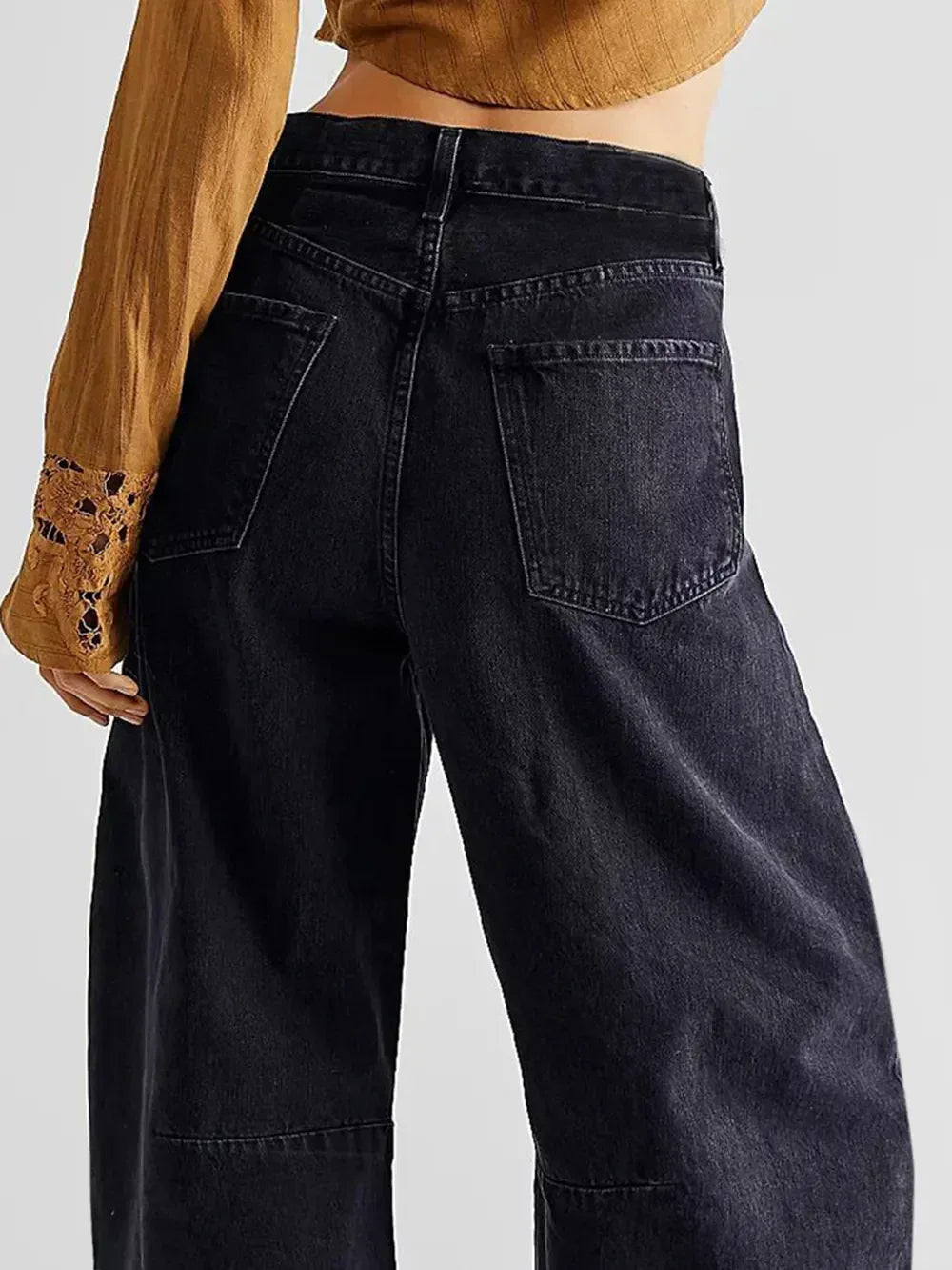 Raw Hem Wide Leg Jeans with Pockets - DAVERRI FASHIONS