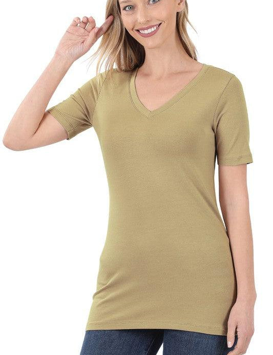 Cotton V-Neck Short Sleeve T-Shirt KHAKI T-Shirts