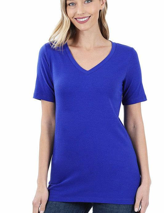 Cotton V-Neck Short Sleeve T-Shirt BRIGHT BLUE XL T-Shirts