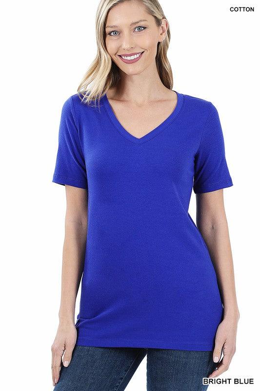 Cotton V-Neck Short Sleeve T-Shirt BRIGHT BLUE XL T-Shirts