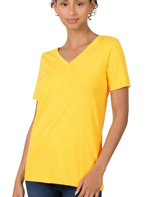 Cotton V-Neck Short Sleeve T-Shirt YELLOW M T-Shirts