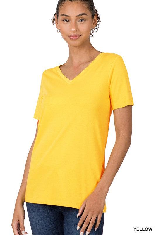 Cotton V-Neck Short Sleeve T-Shirt YELLOW M T-Shirts