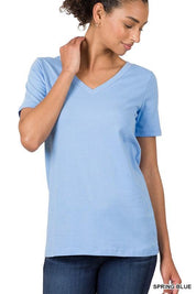 Cotton V-Neck Short Sleeve T-Shirt SPRING BLUE T-Shirts