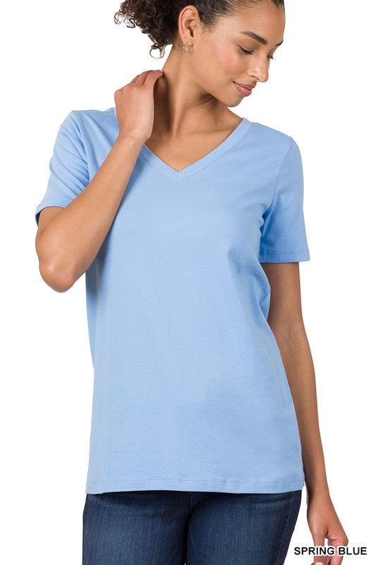 Cotton V-Neck Short Sleeve T-Shirt SPRING BLUE T-Shirts