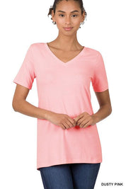 Cotton V-Neck Short Sleeve T-Shirt DUSTY PINK XL T-Shirts