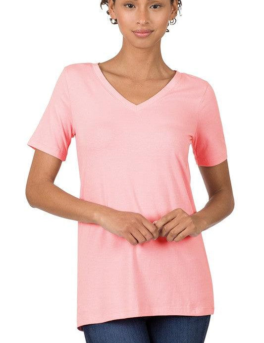 Cotton V-Neck Short Sleeve T-Shirt DUSTY PINK XL T-Shirts