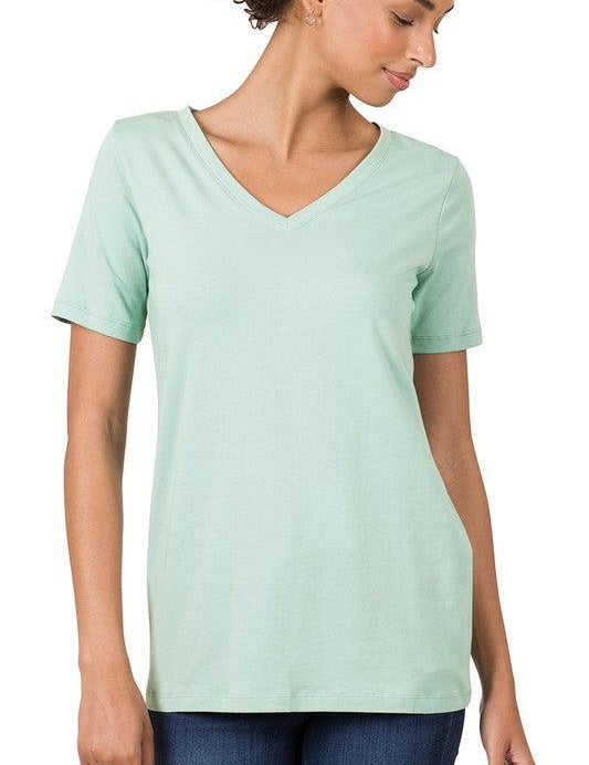 Cotton V-Neck Short Sleeve T-Shirt LT GREEN T-Shirts