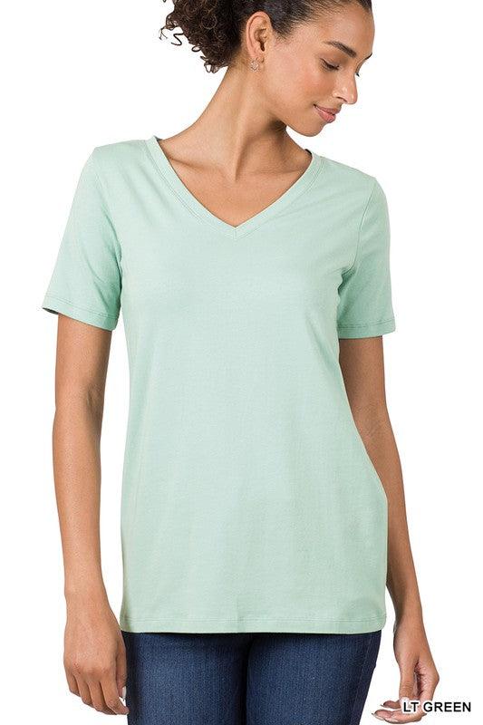 Cotton V-Neck Short Sleeve T-Shirt LT GREEN T-Shirts