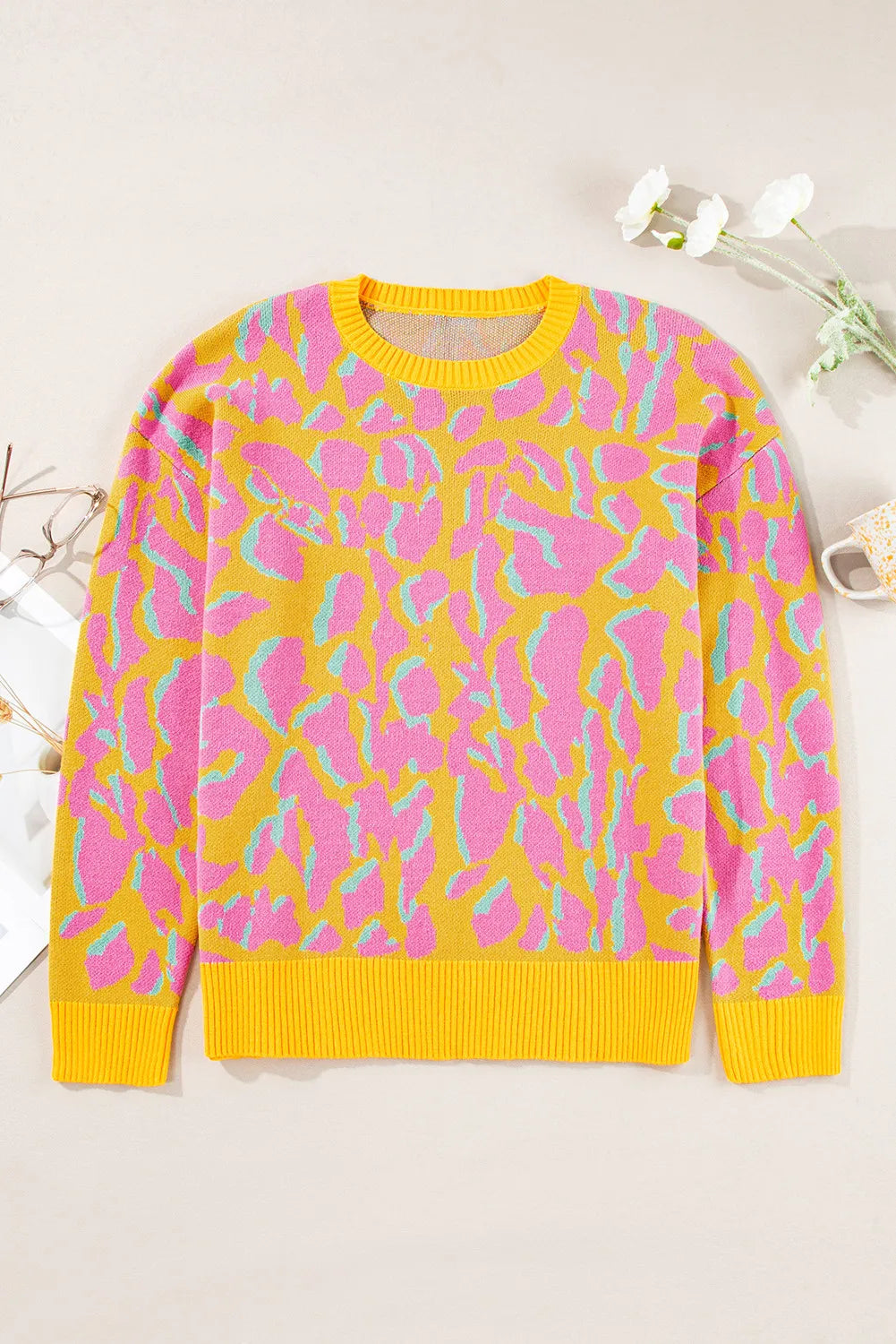 Contrast Round Neck Long Sleeve Sweater | Sweaters Daverri Fashions
