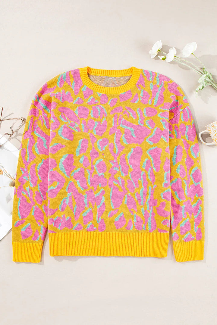 Contrast Round Neck Long Sleeve Sweater | Sweaters Daverri Fashions