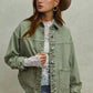 SO ME Vintage Washed olive green denim shacket with buttons and patch pockets