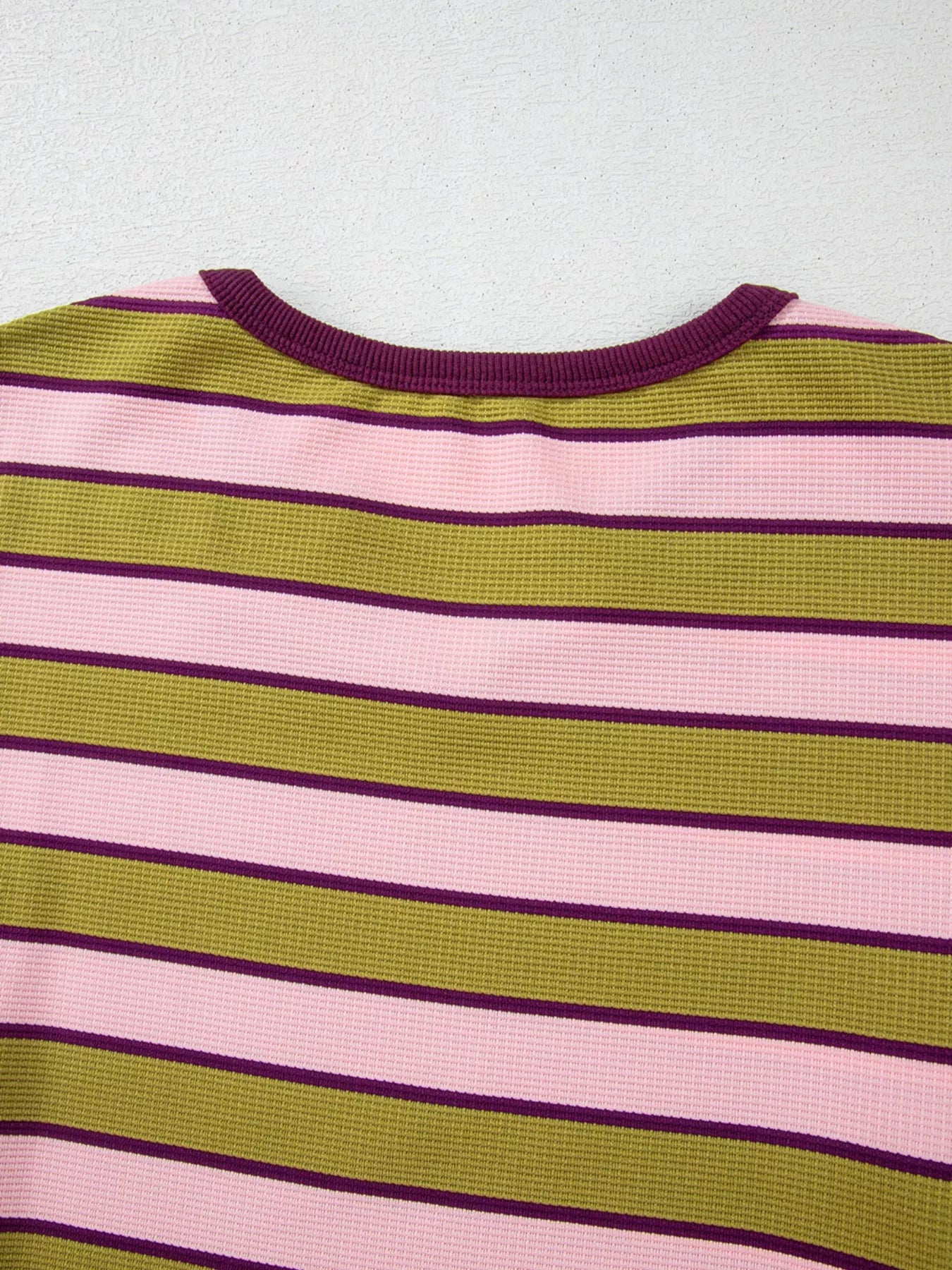Daverri Fashions striped waffle texture long sleeve top in pink, green, purple on white