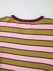 Daverri Fashions striped waffle texture long sleeve top in pink, green, purple on white