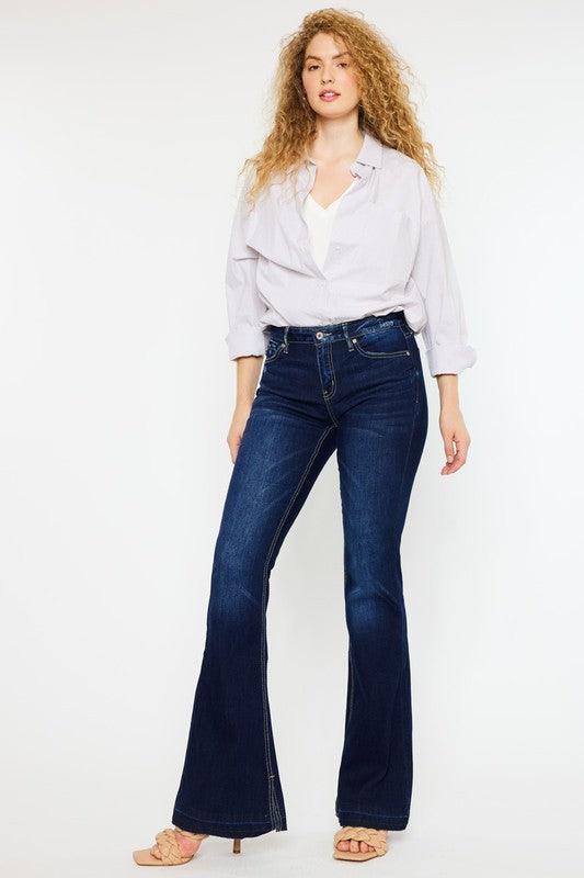 Kancan Mid Rise Hem Detail Flare Jeans Jeans