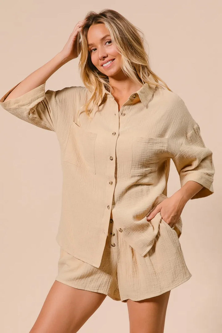 BiBi Crinkle Gauze Shirt and Short Set Outfit Sets