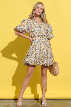And The Why Full Size Floral Surplice Puff Sleeve Dress - DAVERRI FASHIONS
