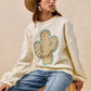 BiBi Cactus Embroidered Fleece Sweatshirt - DAVERRI FASHIONS