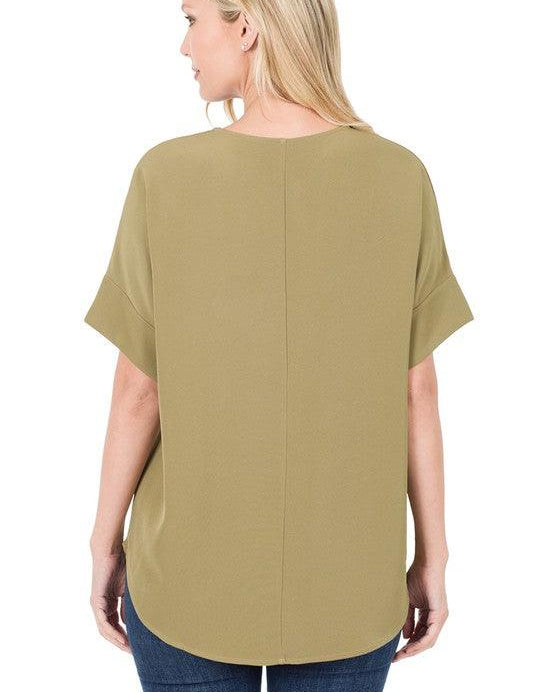 Split Neck Zenana Short Sleeve Top Shirts & Tops