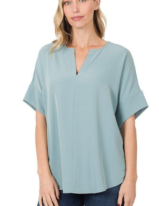 Split Neck Zenana Short Sleeve Top Shirts & Tops