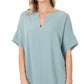 Split Neck Zenana Short Sleeve Top Shirts & Tops