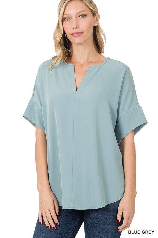 Split Neck Zenana Short Sleeve Top Shirts & Tops