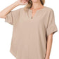 Split Neck Zenana Short Sleeve Top ASH MOCHA Shirts & Tops