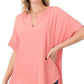 Split Neck Zenana Short Sleeve Top ASH ROSE S Shirts & Tops