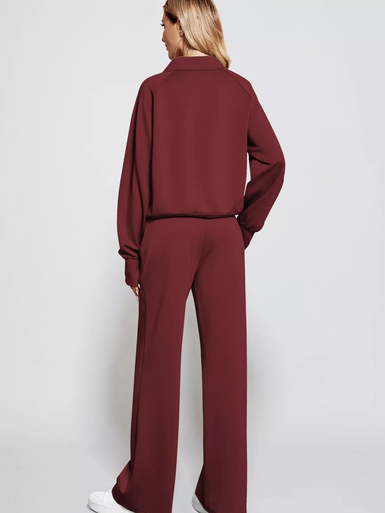 Full Size Half-Zip Sweatshirt and Wide-Leg Pants Set Plus Size | Outfit Sets Daverri Fashions