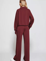 Full Size Half-Zip Sweatshirt and Wide-Leg Pants Set Plus Size | Outfit Sets Daverri Fashions