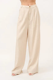 OATMEAL L And The Why High-Rise Wide Leg Linen Blended Pants | Daverri Fashions