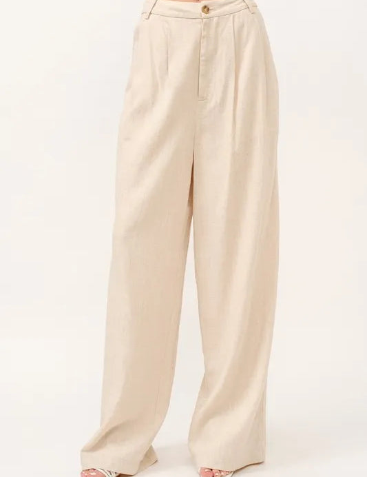OATMEAL L And The Why High-Rise Wide Leg Linen Blended Pants | Daverri Fashions
